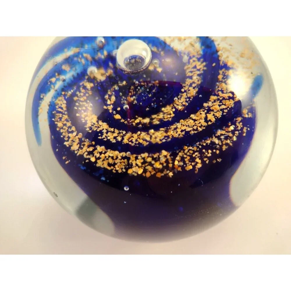 West Elm Blue Gold Large Galaxy Crystal Glass Paperweight Space Universe Retired